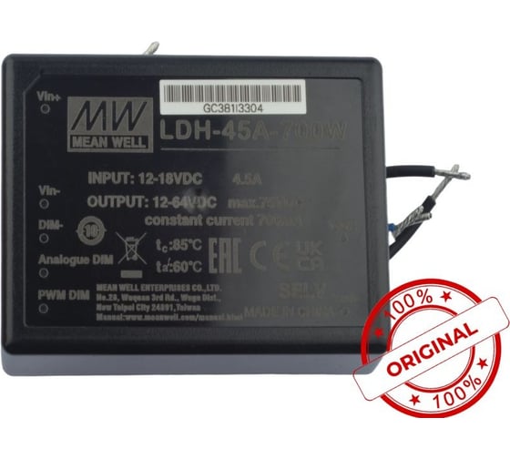 Повышающий DC/DC светодиодный драйвер MEAN WELL LDH-45A-700W с проводами 45 Вт 12-64 В 0.7 А 1287724