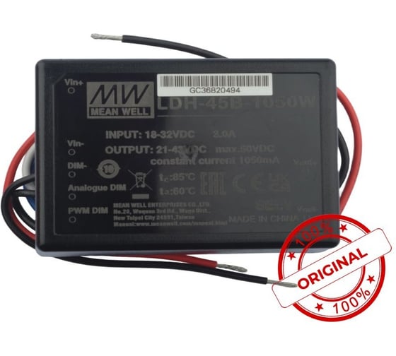 Повышающий DC/DC светодиодный драйвер MEAN WELL LDH-45B-1050W с проводами 45 Вт 21-43 В 1.05 А 1287729
