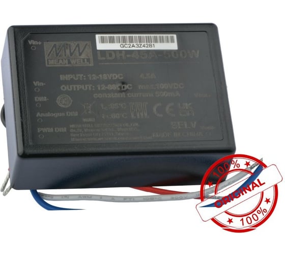 Повышающий DC/DC светодиодный драйвер MEAN WELL LDH-45A-500W с проводами 43 Вт 12-86 В 0.5 А 1287715
