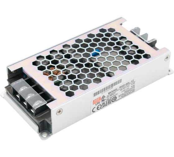 Блок питания DC/DC в кожухе на шасси MEAN WELL RSD-60L-12 с широким входным диапазоном и выходом 12 В, устойчивый к вибрациям и перепадам температур 3384228