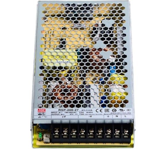Источник питания AC/DC MEAN WELL RSP-200-27 202.5 Вт, 27 В, 7.5 А, активный PFC, широкий диапазон входного напряжения 85-264В AC, низкопрофильный корпус 1U 1137657