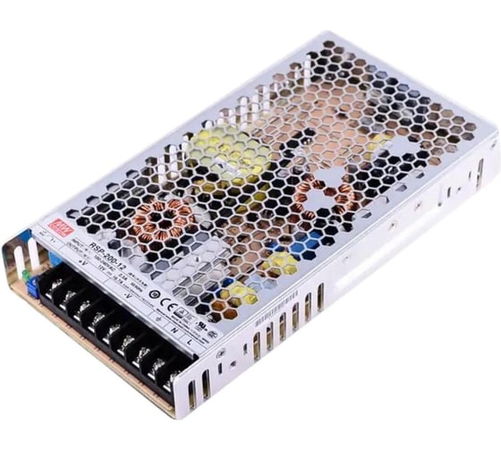 Блок питания AC/DC в кожухе MEAN WELL RSP-200-12 200.4 Вт, с выходным напряжением 12 В и током 16.7 А, универсальный вход, активный PFC, встроенный вентилятор 1137653