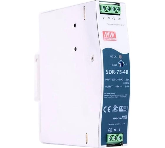 Блок питания на DIN-рейку Mean Well SDR-75-48, AC/DC 76.8 Вт 48 В, 1200021