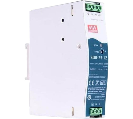 Блок питания на DIN-рейку Mean Well SDR-75-12, AC/DC 75.6 Вт 12 В, 1200019