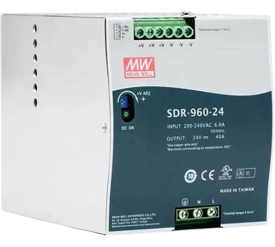 Блок питания на DIN-рейку MEAN WELL SDR-960-24 AC/DC 960 Вт 24 В 1083629