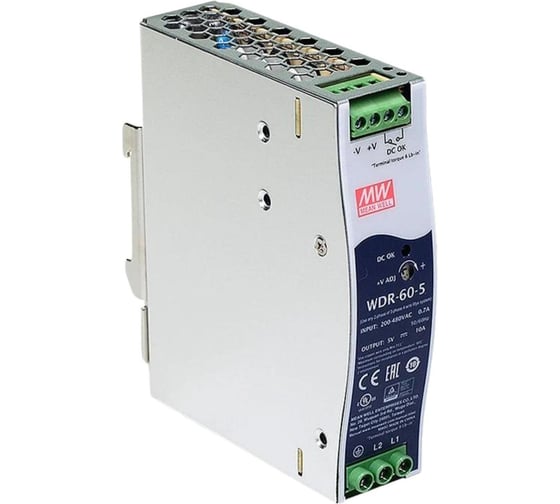 Блок питания на DIN-рейку Mean Well WDR-60-5, AC/DC 60 Вт 5 В, 3669364
