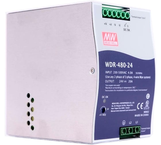 Блок питания на DIN-рейку MEAN WELL WDR-480-24 AC/DC 480 Вт 24 В 573955