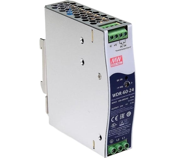 Блок питания на DIN-рейку MEAN WELL WDR-60-24 AC/DC 60 Вт 24 В 3496428