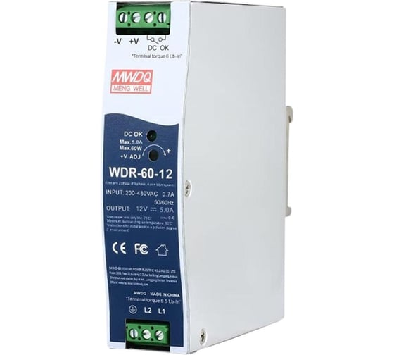 Блок питания на DIN-рейку MEAN WELL WDR-60-12 AC/DC 60 Вт 12 В 3486937