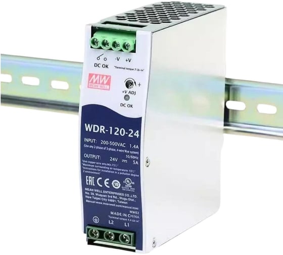 Блок питания на DIN-рейку MEAN WELL WDR-120-24 AC/DC 120 Вт 24 В 556380