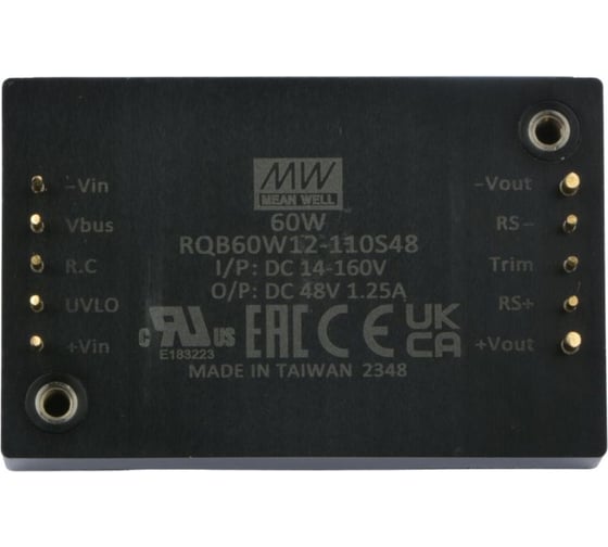 Изолированный DC/DC‑преобразователь MEAN WELL RQB60W12-110S48 с ультрашироким входом в корпусе 1/4 Brick, 14...160 В DC, 60 Вт, 48 В 5937414