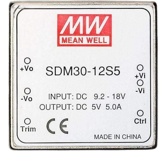 DC/DC-преобразователь на печатную плату MEAN WELL SDM30-12S5 в корпусе 2x2, изолированный, с дистанционным управлением, с комплексом защит 30 Вт 5 В 62094