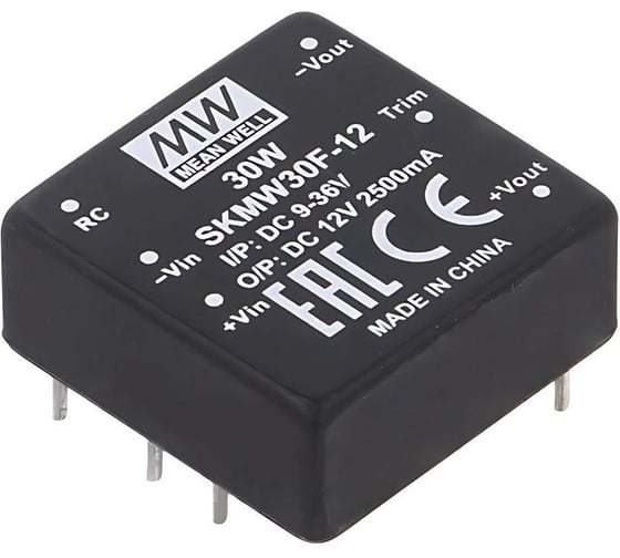 DC/DC преобразователь на печатную плату MEAN WELL SKMW30F-12 в корпусе 1x1, изолированный, с ультрашироким входом 30 Вт 12 В 2298869