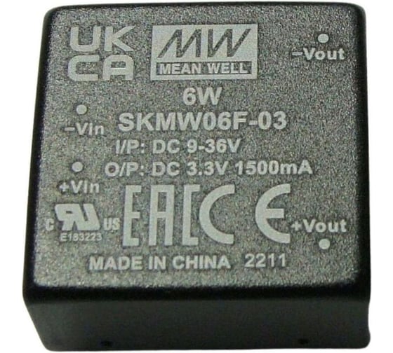 DC/DC преобразователь на печатную плату MEAN WELL SKMW06F-03 в корпусе 1x1, изолированный, с ультрашироким входом 5 Вт 3.3 В 3915857