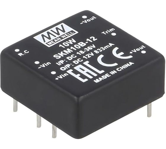 DC/DC-преобразователь Mean Well SKM10B-12 на печатную плату в корпусе 1x1, изолированный, с встроенным фильтром 10 Вт 12 В, 2298829