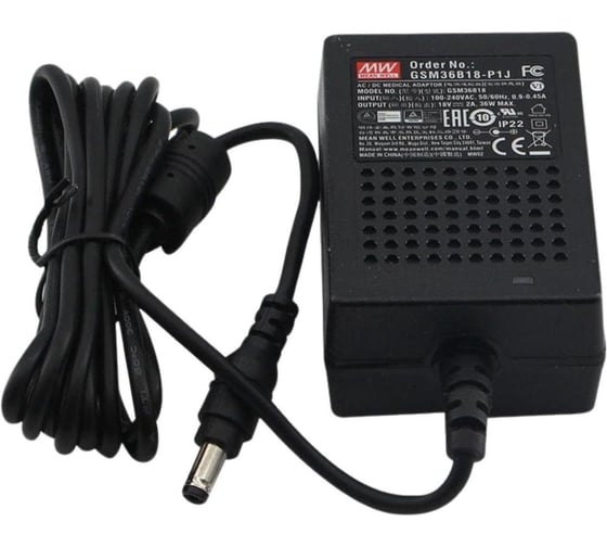 Адаптер MEAN WELL GSM36B18-P1J , 36Вт 18В, настольный, для медицинских устройств, класс II, защита от КЗ, перегрузки и перенапряжения, низкий ток утечки 1329763