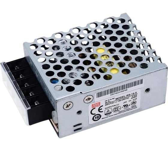 Блок питания MEAN WELL RS-15-5 15Вт 5В 3А, универсальный вход, пассивное охлаждение, комплекс защит, виброустойчивость, для механического и электрического оборудования 285308