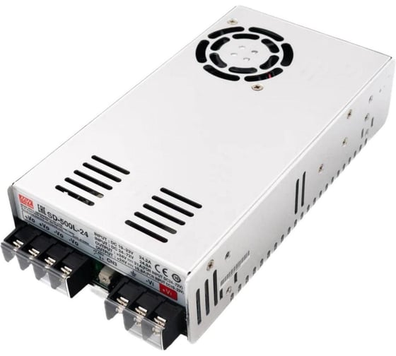 Блок питания DC/DC MEAN WELL SD-500L-24 в кожухе на шасси, стабилизированное выходное напряжение 24 В, мощность 500 Вт, вход от 19 до 72 В (DC), компенсация падения напр 293209