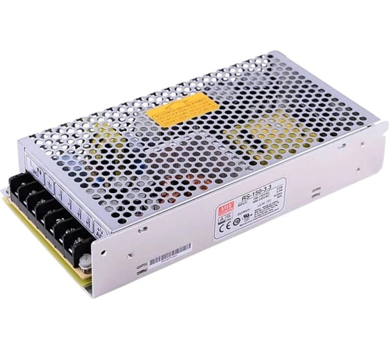Блок питания MEAN WELL RS-150-3.3 150Вт 3.3В 30А, переключаемый вход, металлический сетчатый корпус, пассивное охлаждение, комплекс защит, виброустойчивость, для промышл 63175