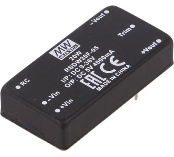DC/DC-преобразователь на печатную плату MEAN WELL RSDW20F-05 в корпусе DIP-24, для ЖД приложений, изолированный с комплексом защит 20 Вт 5 В 3476575