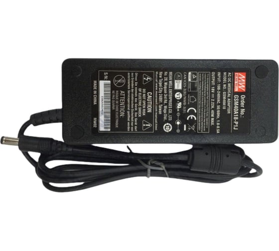 Адаптер MEAN WELL GSM40A18-P1J 40Вт 18В настольный, для медицинских устройств, класс II защита от КЗ, перегрузки и перенапряжения, низкий ток утечки 1202509