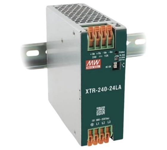 Блок питания на DIN-рейку MEAN WELL XTR-240-24LA 240 Вт 24 В, трёхфазный, с рычажковыми клеммами для экстремальных условий 7044325