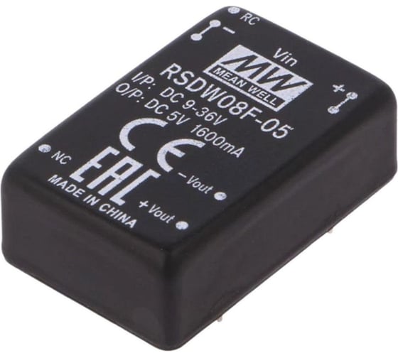 DC/DC-преобразователь на печатную плату MEAN WELL RSDW08F-05 в корпусе DIP-24, для ЖД приложений, изолированный с комплексом защит 8 Вт 5 В 3413891