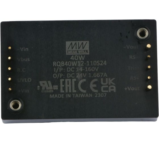 Изолированный DC/DC‑преобразователь MEAN WELL RQB40W12-110S24 с ультрашироким входом в корпусе 1/4 Brick, 14...160 В DC, 40 Вт, 24 В 5925098