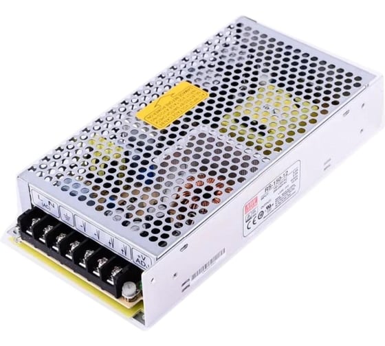 Блок питания MEAN WELL RS-150-12 150Вт 12В 12.5А, переключаемый вход, металлический сетчатый корпус, пассивное охлаждение, комплекс защит, виброустойчивость, для промышл 63381