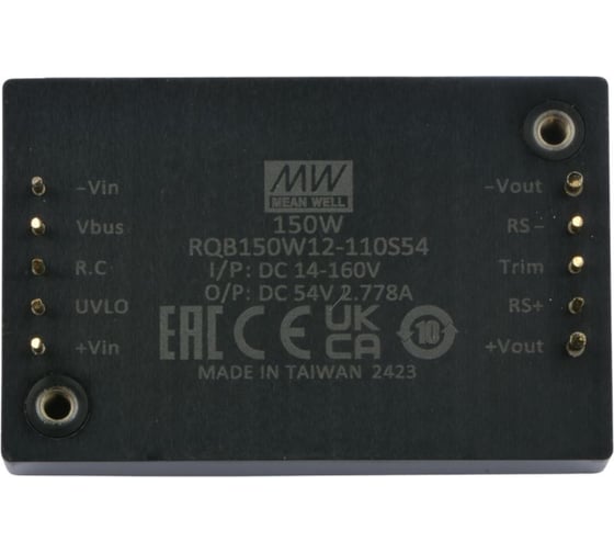 Изолированный DC/DC‑преобразователь MEAN WELL RQB150W12-110S54 с ультрашироким входом в корпусе 1/4 Brick, 14...160 В DC, 150 Вт, 54 В 6497220
