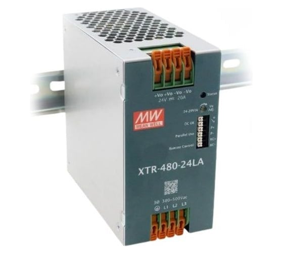 Блок питания на DIN-рейку MEAN WELL XTR-480-24LA 480 Вт 24 В, трёхфазный, с рычажковыми клеммами для экстремальных условий 7044337