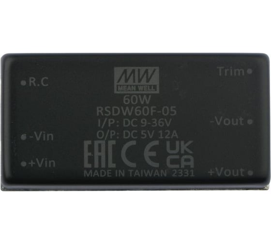 Преобразователь на печатную плату MEAN WELL RSDW60F-05 60 Вт 5 В, изолированный в корпусе 2x1, с комплексом защит, для ЖД приложений 3684966