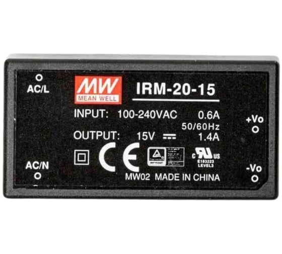 Блок питания на печатную плату MEAN WELL IRM-20-15 AC/DC 20 Вт 15 В 1202465