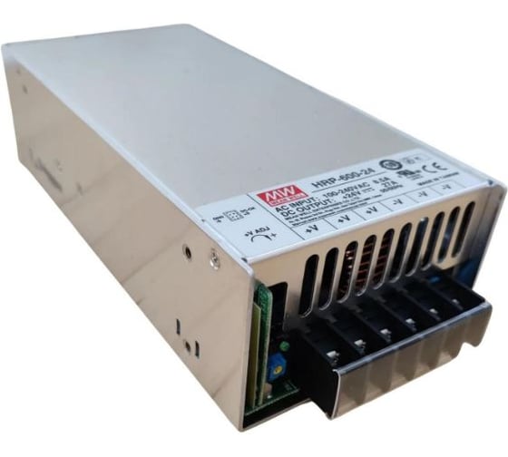 AC/DC блок питания в кожухе на шасси MEAN WELL HRP-600-24 с активной PFC, мощностью 600Вт, выходным напряжением 24В и током 25А, для требовательных промышленных систем, 1340125