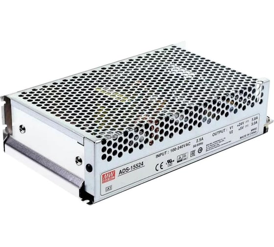 Блок питания MEAN WELL ADS-15524 с ИБП UPS в кожухе на шасси, с мягким стартом, DC/DC 154 Вт 24 В, 5 В 26621