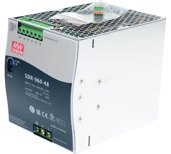 Импульсный блок питания на DIN-рейку MEAN WELL SDR-960-48 960Вт 48В 26А со стабилизацией по напряжению для промышленного оборудования и автоматизации производства, встр 1083630