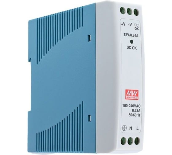 Блок питания на DIN-рейку Mean Well MDR-10-12 10 Вт 12 В 0.84 А, модульный, для промышленного оборудования и автоматизации производства, 293198