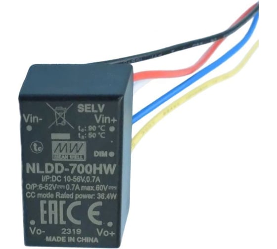 Понижающий DC/DC LED-драйвер для объёмного монтажа MEAN WELL NLDD-700HW с диммингом ШИМ, стабилизацией тока 36.4 Вт 52 В 0.7 А 3970348