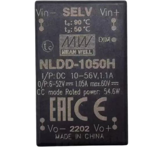 Понижающий DC/DC LED-драйвер на печатную плату MEAN WELL NLDD-1050H с диммингом ШИМ, стабилизацией тока 54.6 Вт 52 В 1.05 А 3979464