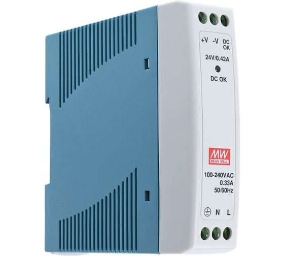Блок питания на DIN-рейку Mean Well MDR-10-24 10 Вт 24 В 0.42 А, модульный, для промышленного оборудования и автоматизации производства, 293200