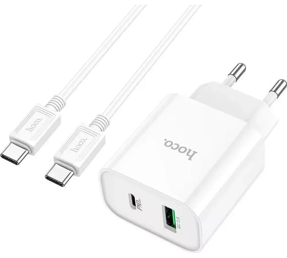 Блок питания (сетевой адаптер) Hoco C80A Plus с кабелем Type-C-Lightning, QC3.0, 20W, белый 112806