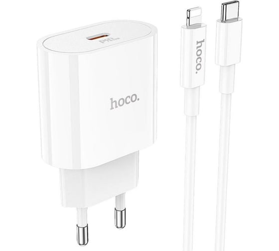 Блок питания (сетевой адаптер) Hoco C94A Metro 1xUSB-C с кабелем Type-C-Lightning, 3.0A, 20W, белый 109591