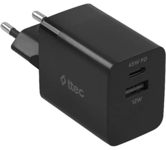 Сетевое зарядное устройство TTEC SmartCharger 45W PD Duo Travel Charger USB-C+USB-A. Цвет: черный 2SCP02S