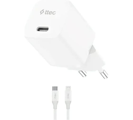 Сетевое зарядное устройство TTEC SmartCharger GAN 30W USB-C PD Travel Fast Charger с кабелем USB-C-Lightning. Длина кабеля: 150см. Цвет: белый 2SCG30LB