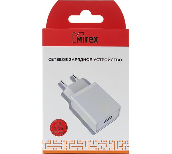 Сетевое зарядное устройство Mirex U16, 1хUSB-А, 2.4А, белый, в коробке 13701-U16EWH 1