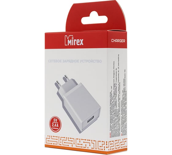 Сетевое зарядное устройство Mirex U16, 1хUSB-А, 2.4А, белый, в коробке 13701-U16EWH