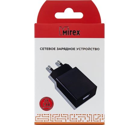 Сетевое зарядное устройство Mirex U16, 1хUSB-А, 2.4А, черный, в коробке 13701-U16EBK