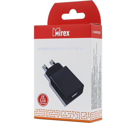 Сетевое зарядное устройство Mirex U16, 1хUSB-А, 2.4А, черный, в коробке 13701-U16EBK