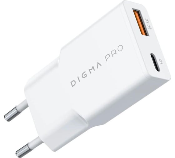 Сетевое зарядное устройство универсальное DIGMA Pro DPW2A 20W 3A (PD+QC) USB-C/USB-A белый (DPW2A2GX11WH) 2147907