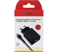 Сетевое зарядное устройство Mirex U16m, 1хUSB-А, 2.4А + кабель AM-microBM 1 м, черный, в коробке 13701-U16MBK